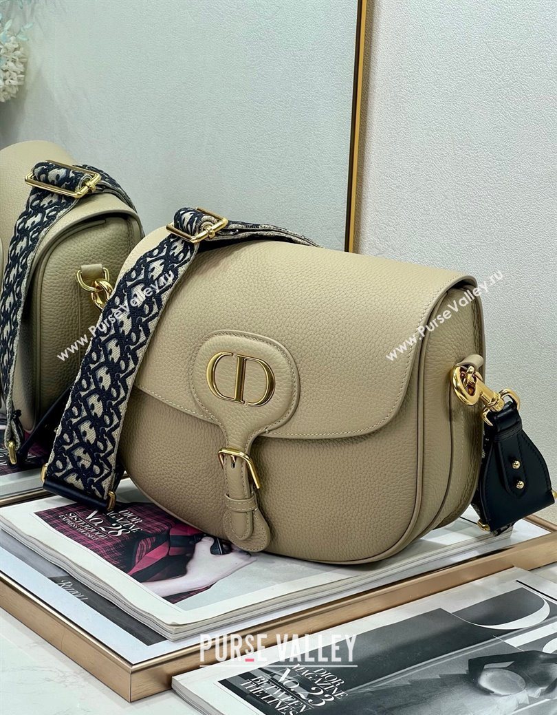 Dior Large Dior Bobby Bag Grained Calfskin with Blue Oblique Embroidered Shoulder Strap Beige 2025 (XXG-250929133)