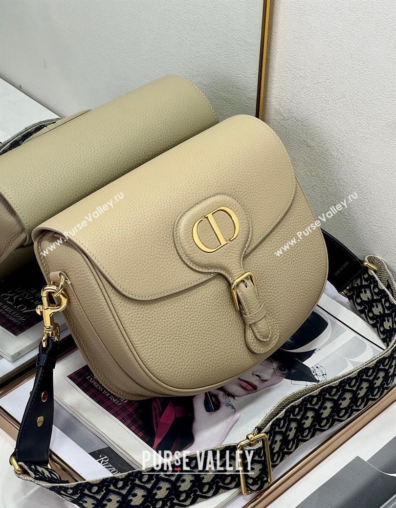 Dior Large Dior Bobby Bag Grained Calfskin with Blue Oblique Embroidered Shoulder Strap Beige 2025 (XXG-250929133)
