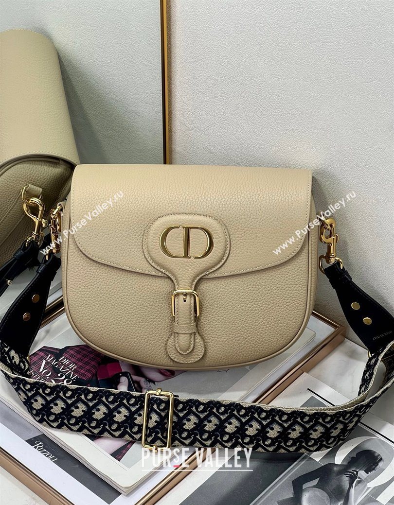 Dior Large Dior Bobby Bag Grained Calfskin with Blue Oblique Embroidered Shoulder Strap Beige 2025 (XXG-250929133)