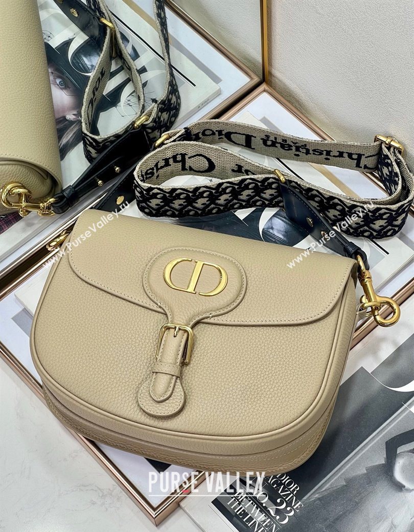 Dior Large Dior Bobby Bag Grained Calfskin with Blue Oblique Embroidered Shoulder Strap Beige 2025 (XXG-250929133)