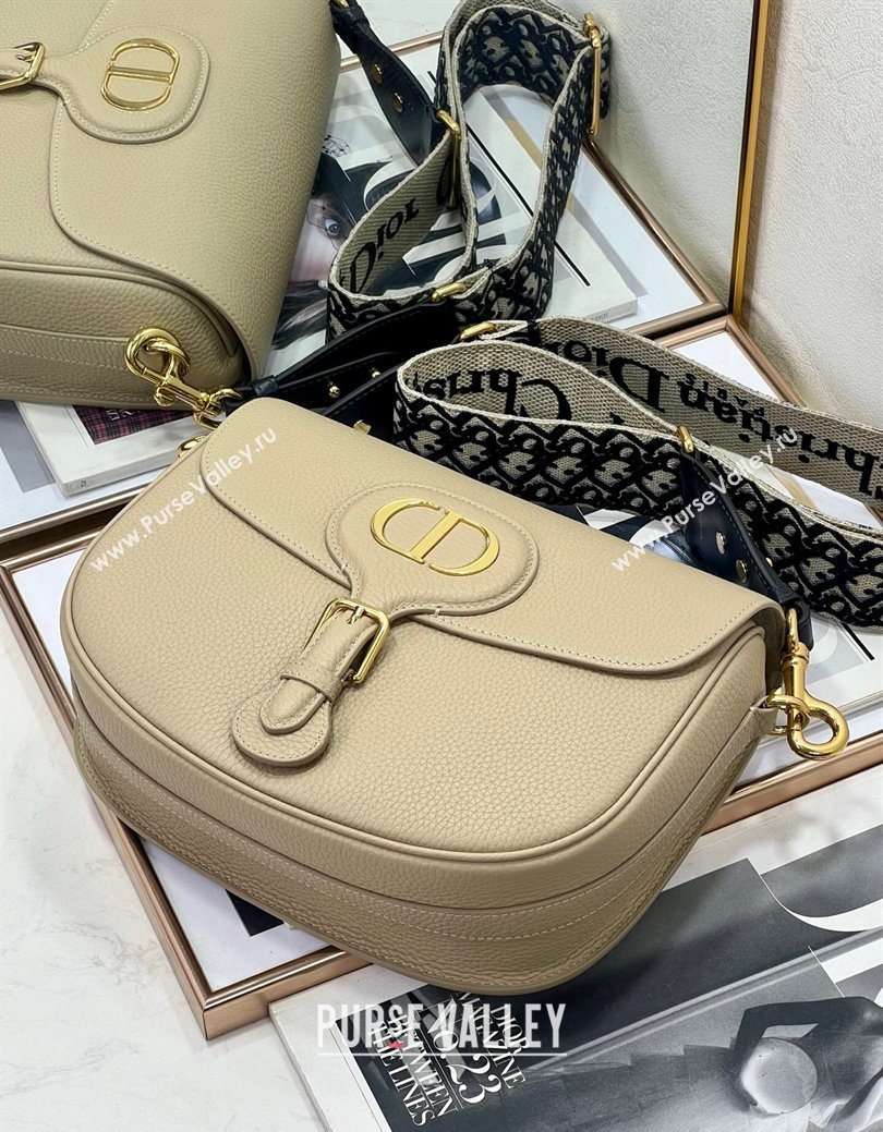 Dior Large Dior Bobby Bag Grained Calfskin with Blue Oblique Embroidered Shoulder Strap Beige 2025 (XXG-250929133)