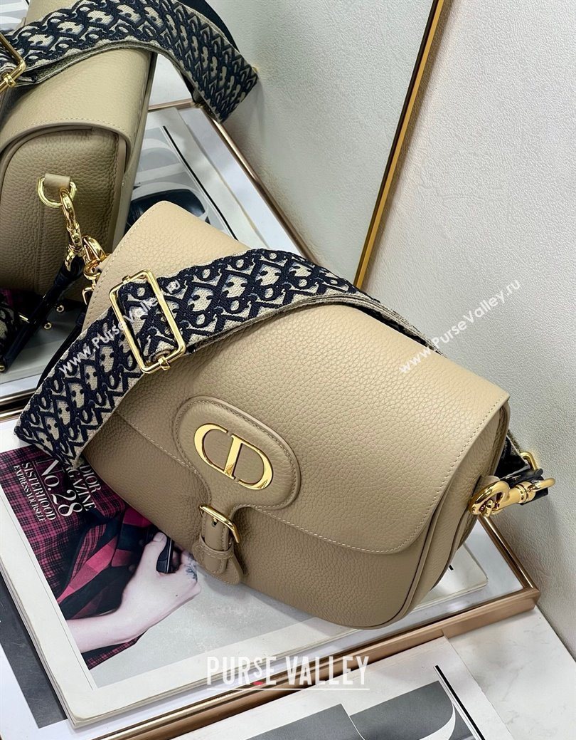 Dior Large Dior Bobby Bag Grained Calfskin with Blue Oblique Embroidered Shoulder Strap Beige 2025 (XXG-250929133)
