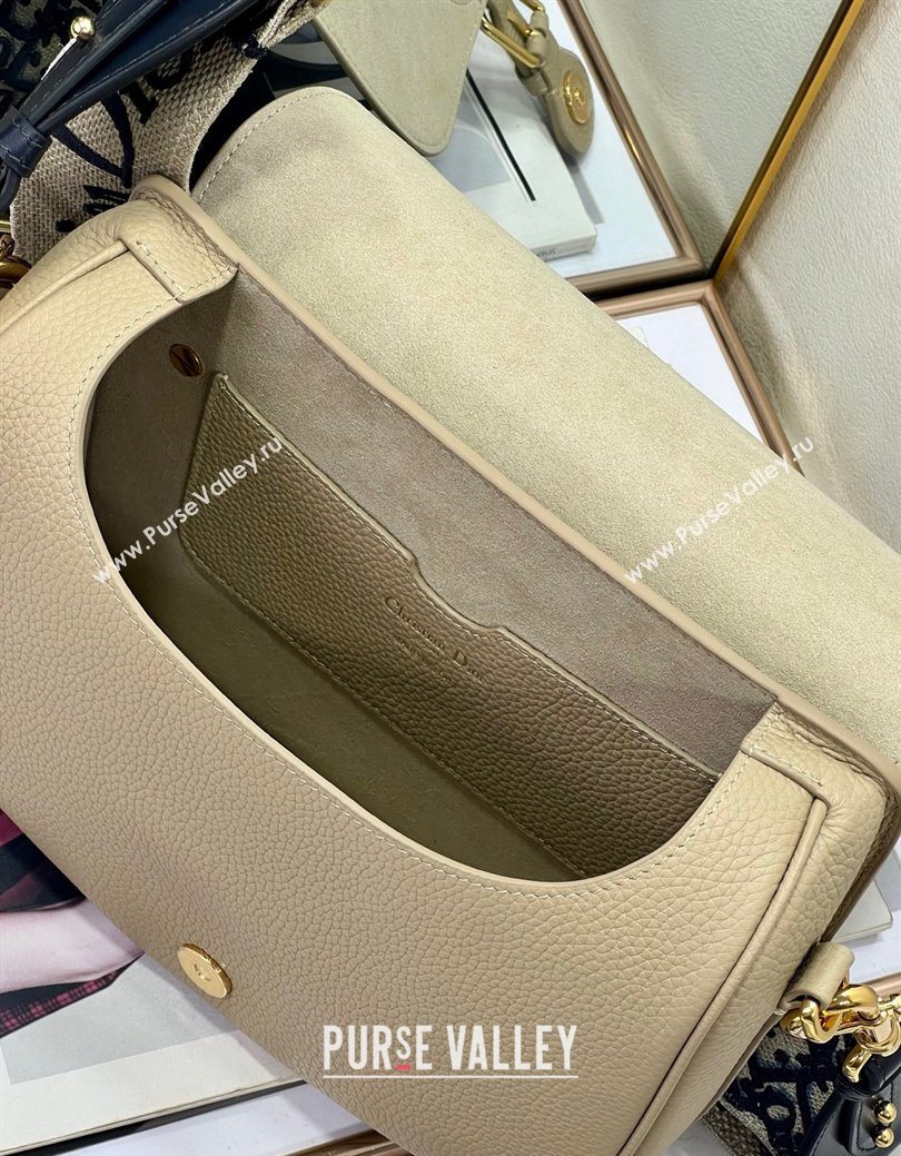 Dior Large Dior Bobby Bag Grained Calfskin with Blue Oblique Embroidered Shoulder Strap Beige 2025 (XXG-250929133)