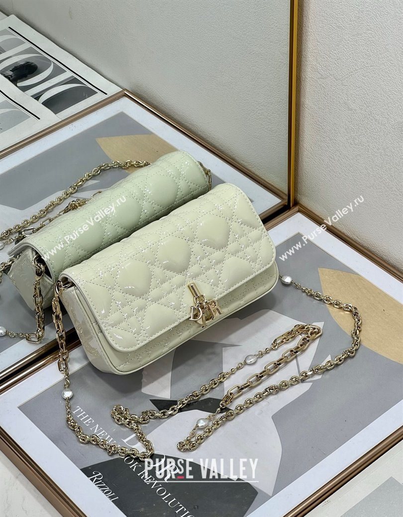 Dior My Dior - Dior Talk Phone Pouch in Patent Cannage Calfskin White 2025 (XXG-250929134)