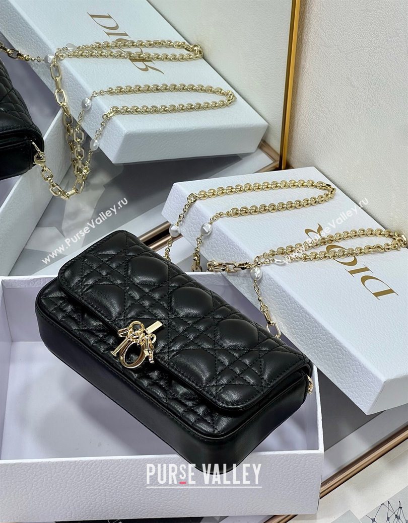 Dior My Dior - Dior Talk Phone Pouch in Cannage Lambskin Leather Black 2025 (XXG-250929135)