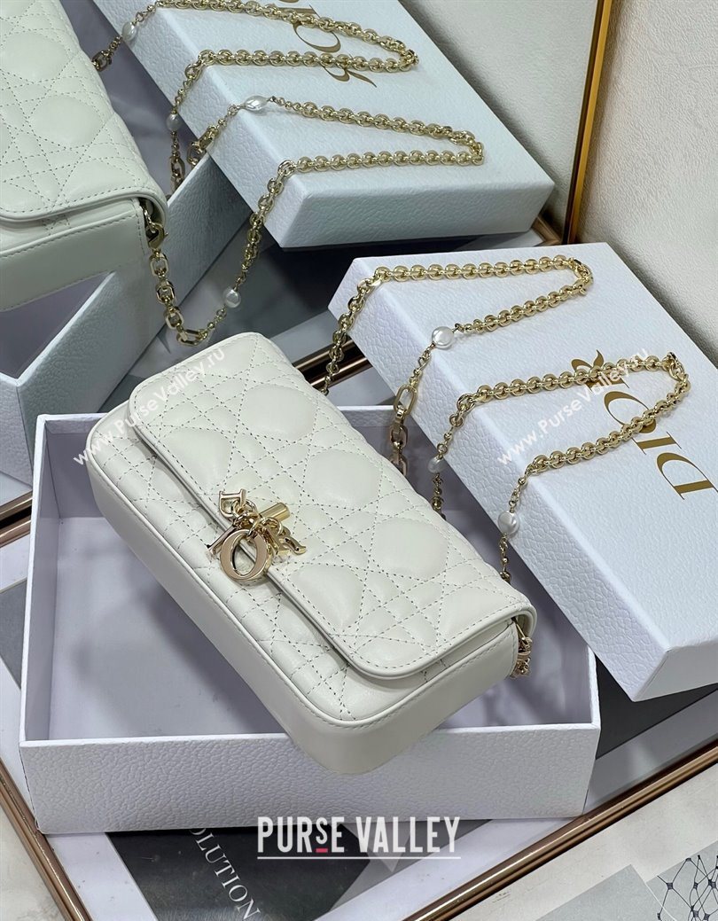 Dior My Dior - Dior Talk Phone Pouch in Cannage Lambskin Leather White 2025 (XXG-250929136)