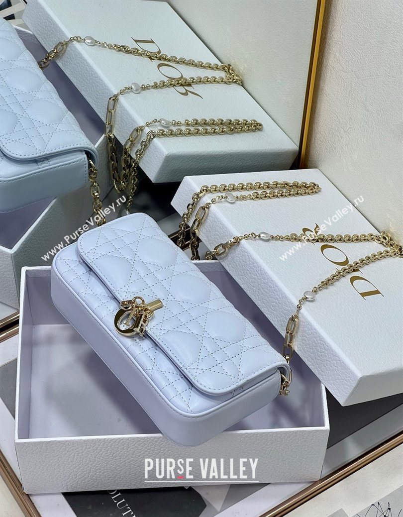 Dior My Dior - Dior Talk Phone Pouch in Cannage Lambskin Leather Ice Blue 2025 (XXG-250929137)