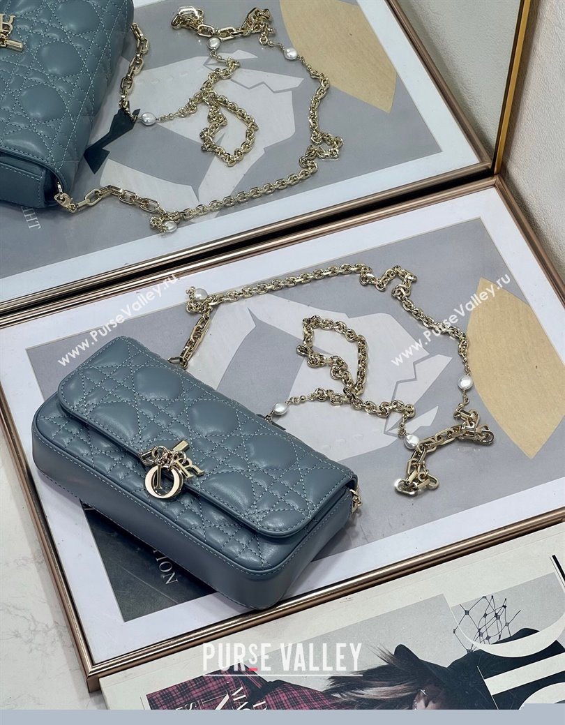 Dior My Dior - Dior Talk Phone Pouch in Cannage Lambskin Leather Dusty Blue 2025 (XXG-250929142)