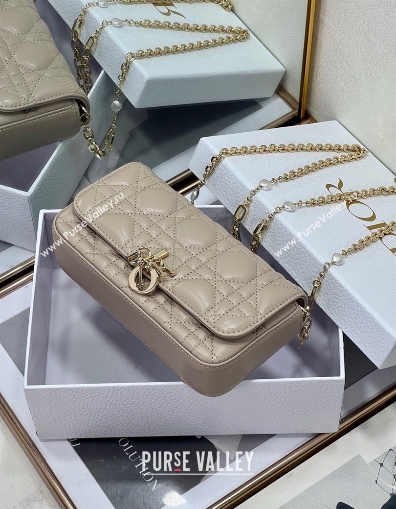 Dior My Dior - Dior Talk Phone Pouch in Cannage Lambskin Leather Powder Beige 2025 (XXG-250929143)