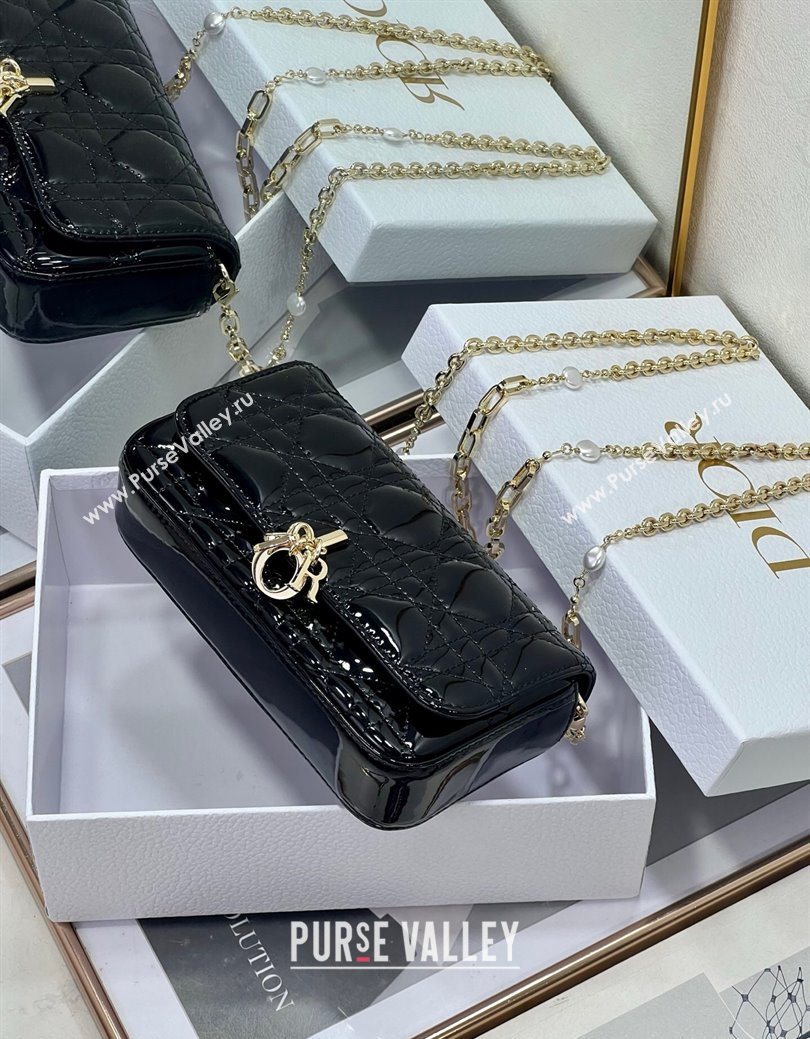 Dior My Dior - Dior Talk Phone Pouch in Patent Cannage Calfskin Black 2025 (XXG-250929145)