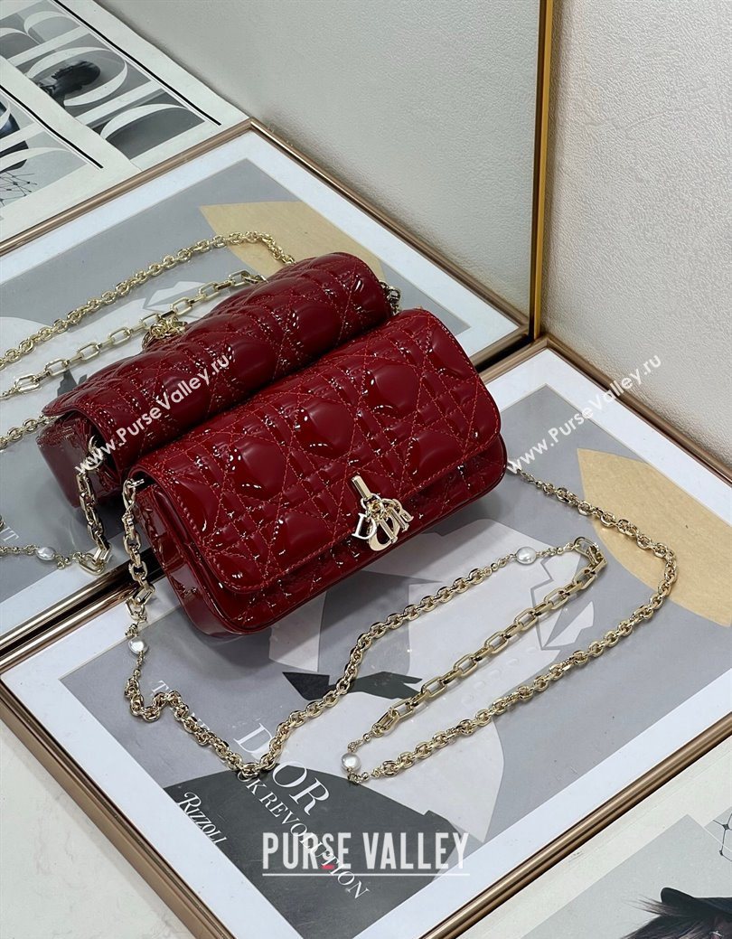 Dior My Dior - Dior Talk Phone Pouch in Patent Cannage Calfskin Red 2025 (XXG-250929146)