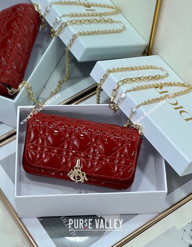 Dior My Dior - Dior Talk Phone Pouch in Patent Cannage Calfskin Red 2025 (XXG-250929146)