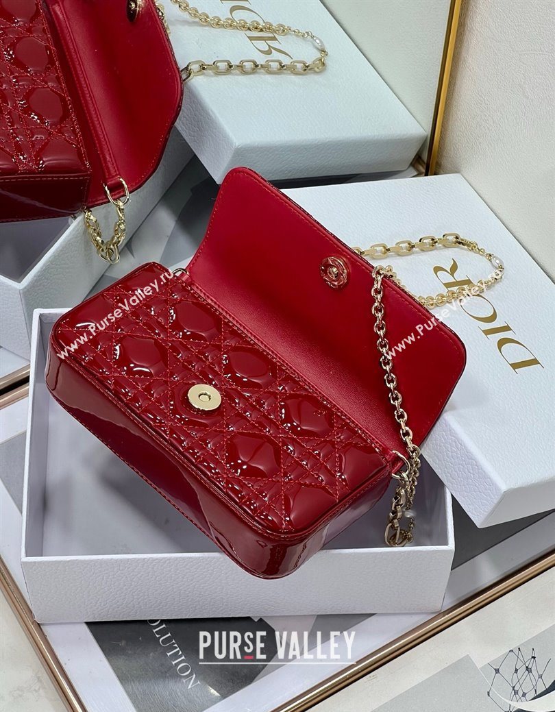Dior My Dior - Dior Talk Phone Pouch in Patent Cannage Calfskin Red 2025 (XXG-250929146)