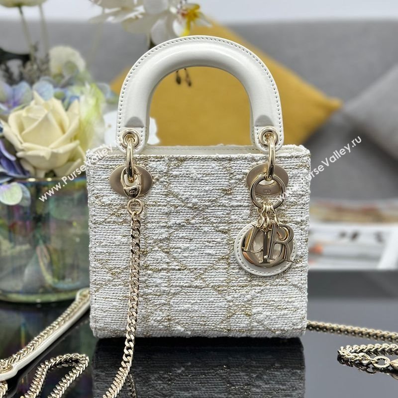 Dior Mini Lady Bag in Tweed White 2025 0929 (XXG-250929164)