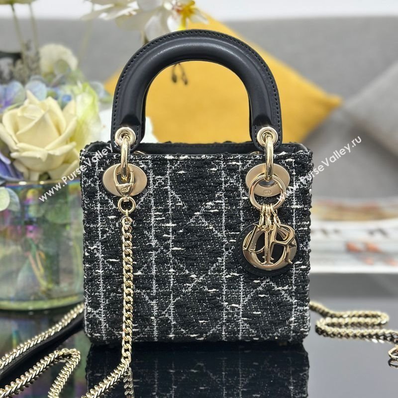 Dior Mini Lady Bag in Tweed Black 2025 0929 (XXG-250929165)