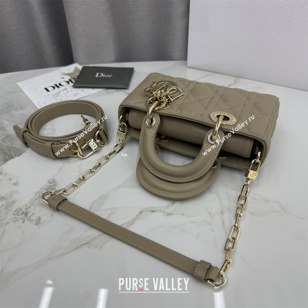 Dior Mini Lady D-Joy Bag in Cannage Lambskin Milk Tea 2025 M0636 (XXG-250929068)