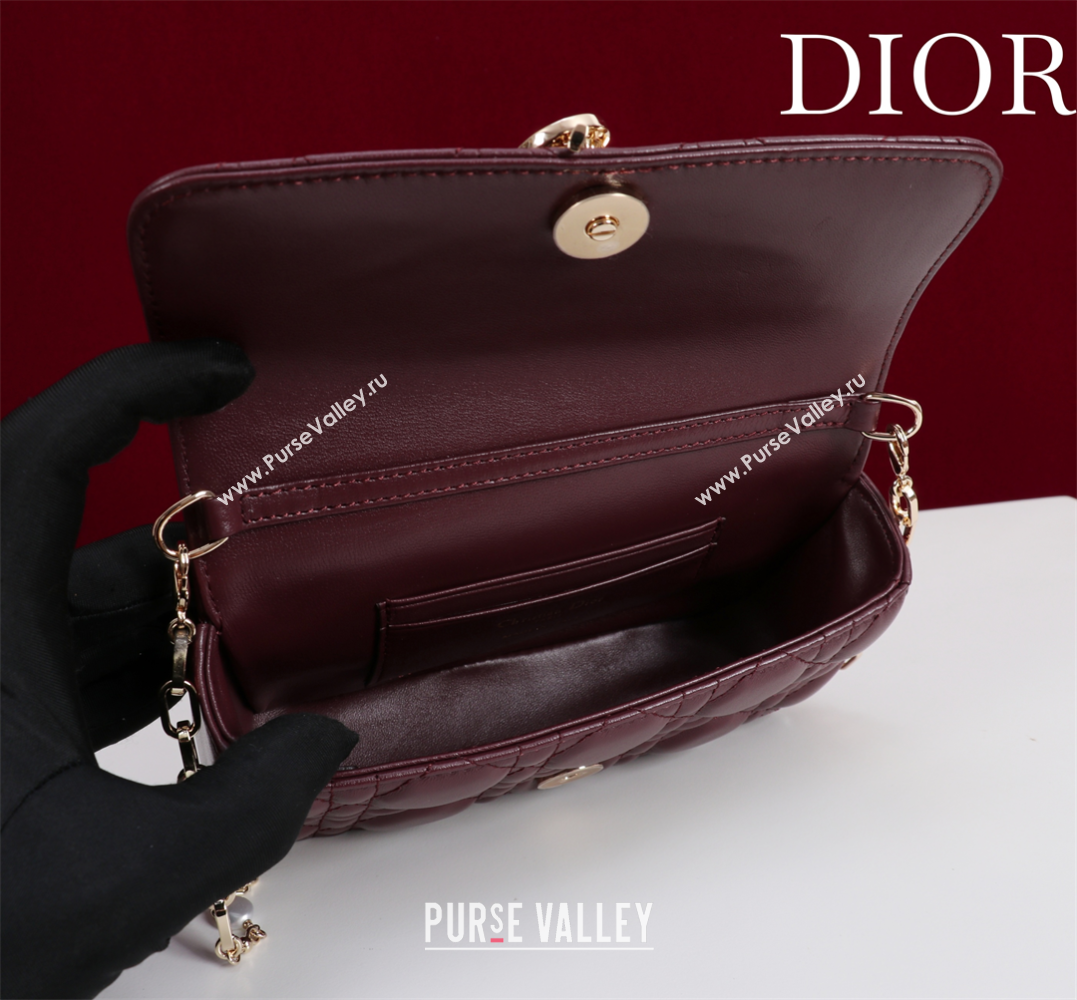 Dior My Dior - Dior Talk Phone Pouch in Cannage Lambskin Leather Dark Burgundy 2025 (XXG-250929152)