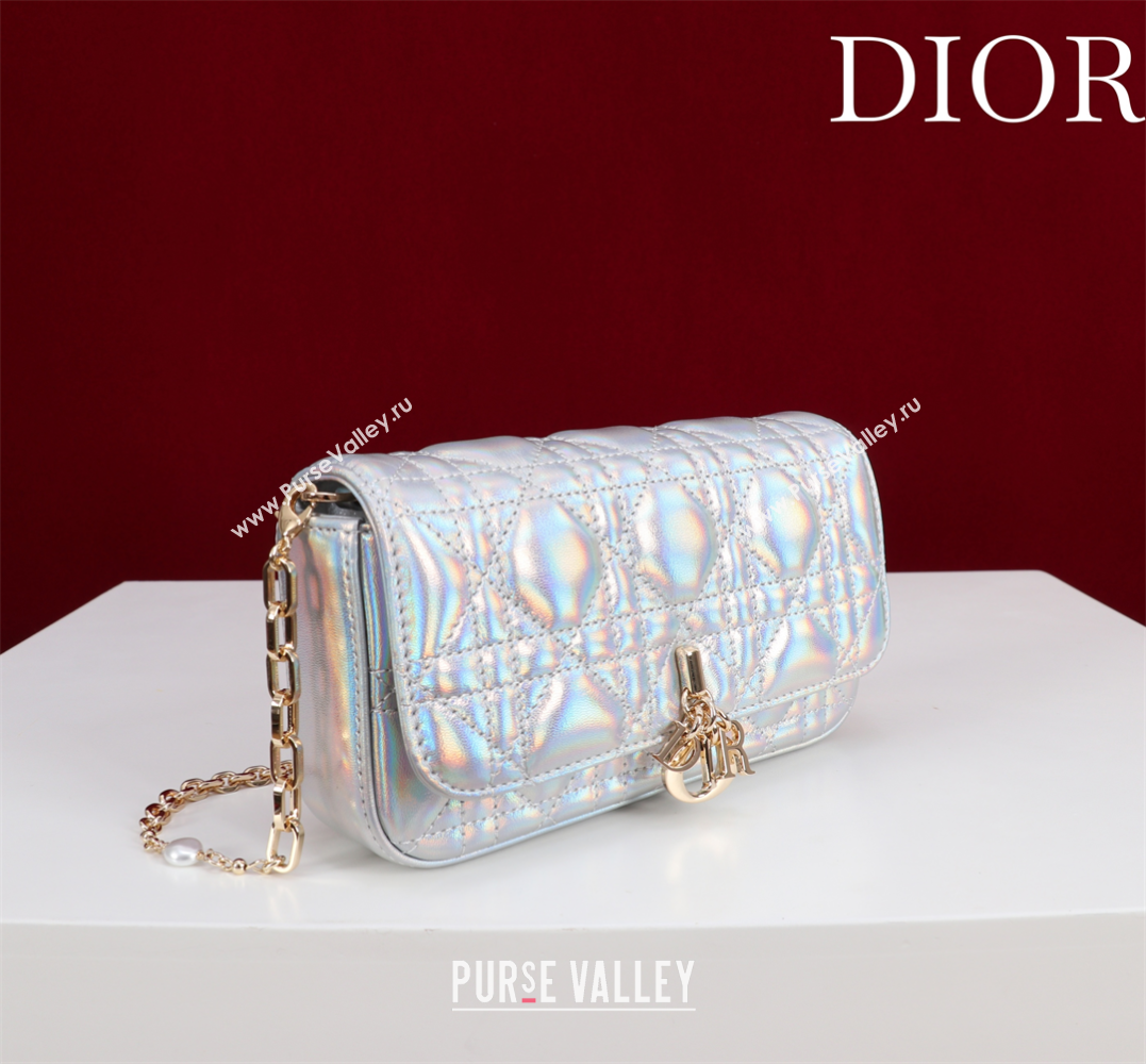 Dior My Dior - Dior Talk Phone Pouch in Cannage Iridescent Leather Silver 2025 (XXG-250929158)