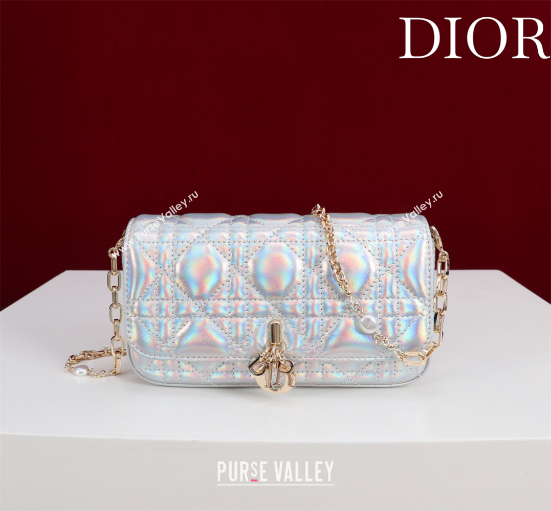 Dior My Dior - Dior Talk Phone Pouch in Cannage Iridescent Leather Silver 2025 (XXG-250929158)