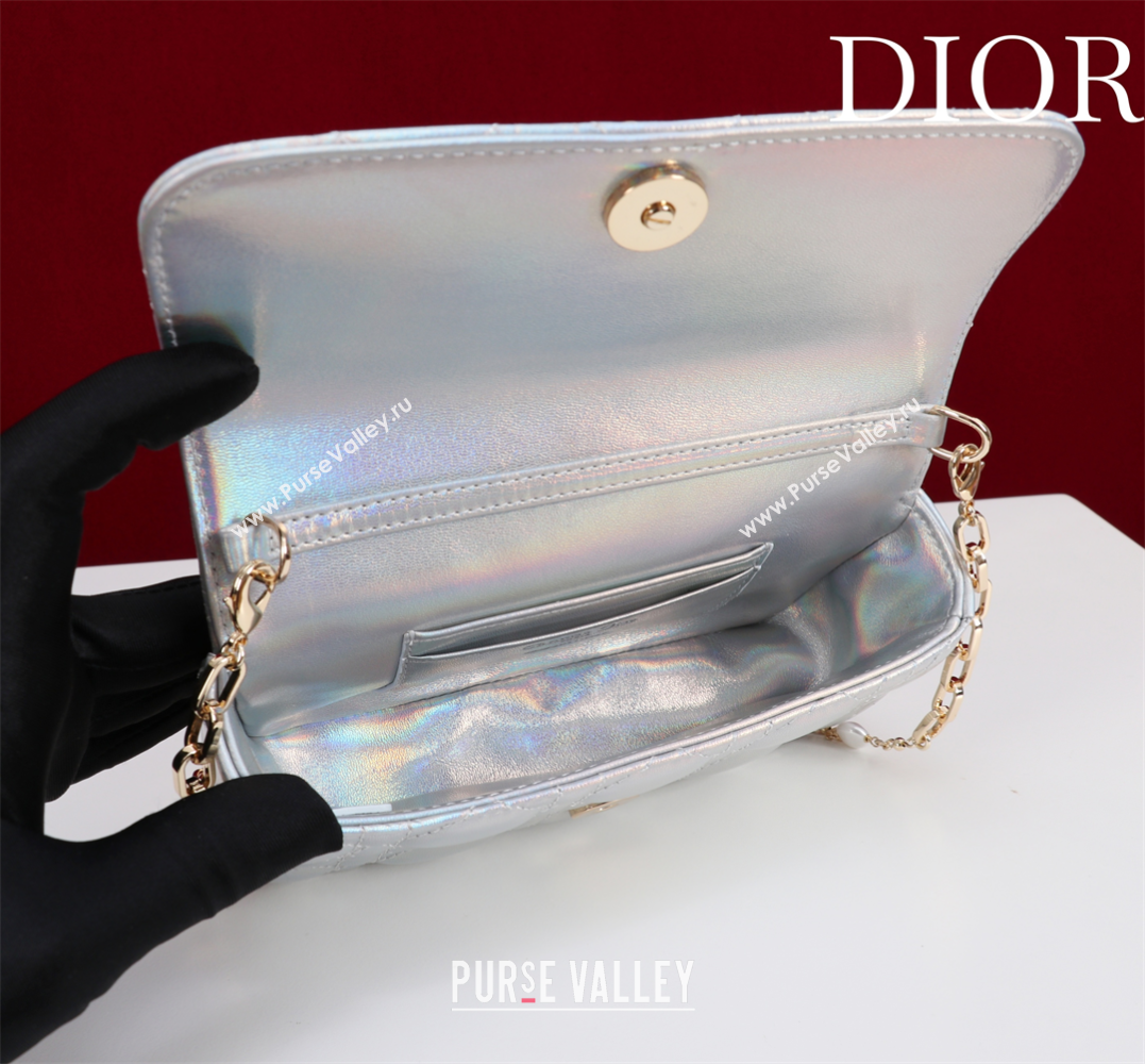 Dior My Dior - Dior Talk Phone Pouch in Cannage Iridescent Leather Silver 2025 (XXG-250929158)