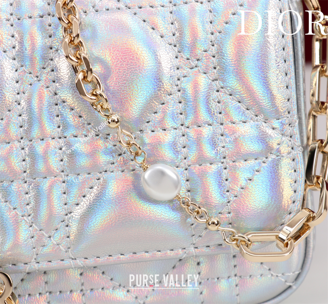Dior My Dior - Dior Talk Phone Pouch in Cannage Iridescent Leather Silver 2025 (XXG-250929158)