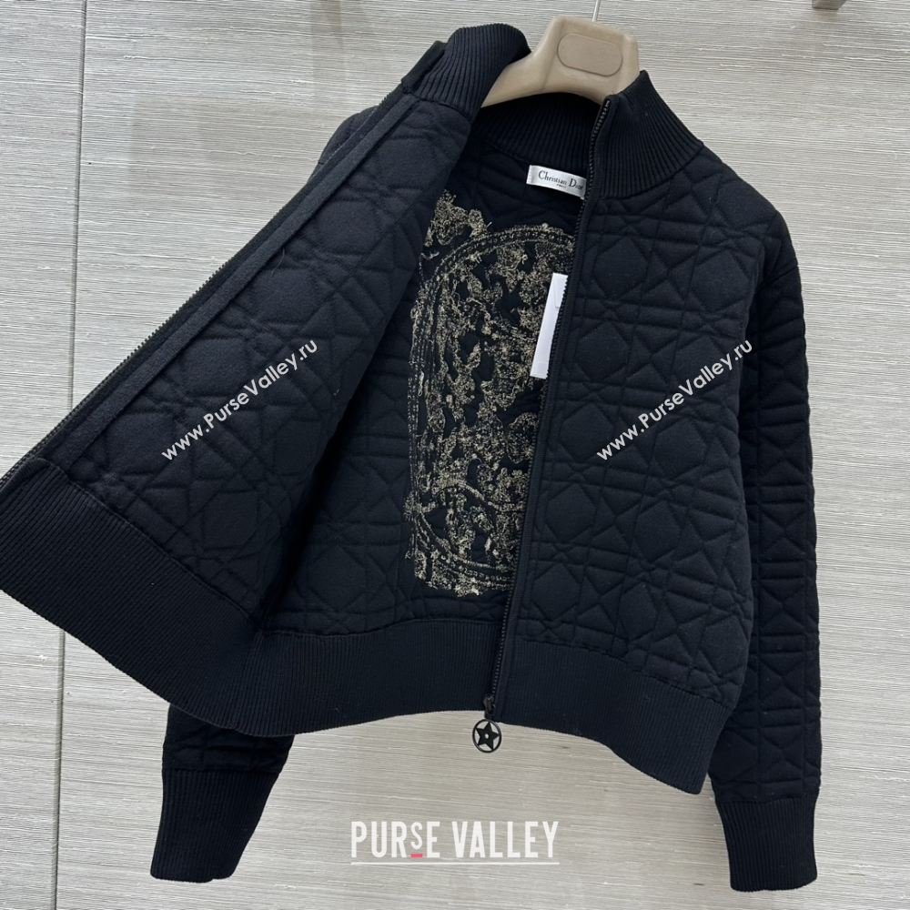 Dior Cannage Wool Silk Jacket with Embroidery Black 2025 1015 (QI-251015117)