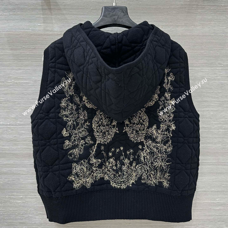 Dior Cannage Wool Hoodie Vest with Embroidery Black 2025 1014 (QI-251015121)