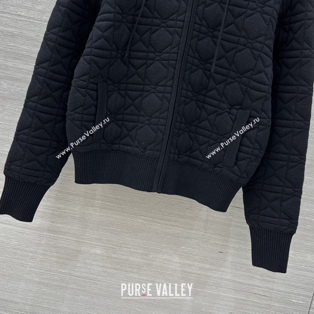 Dior Cannage Wool Hoodie Jacket with Embroidery Black 2025 1015 (QI-251015115)
