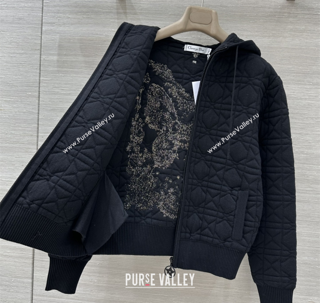 Dior Cannage Wool Hoodie Jacket with Embroidery Black 2025 1015 (QI-251015115)