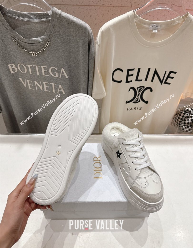 Dior Star Platform Sneaker Mules 5cm in Calfskin Leather and Wool White2 2025 (MD-251029059)