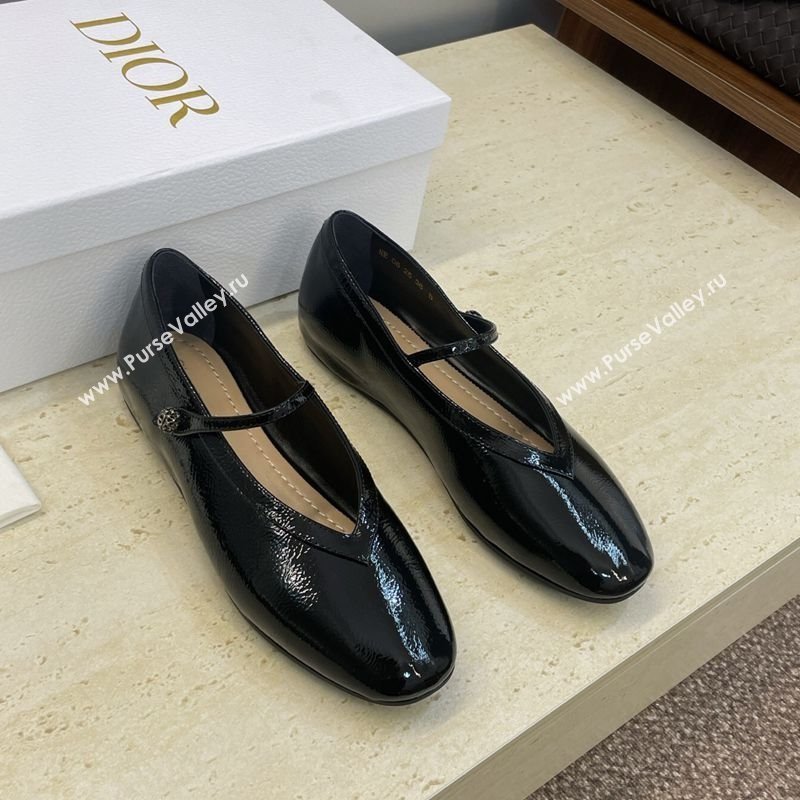 Dior New Ballet Flats in Crinkled Patent Calfskin Leather Black 2025 1029 (JC-251029084)