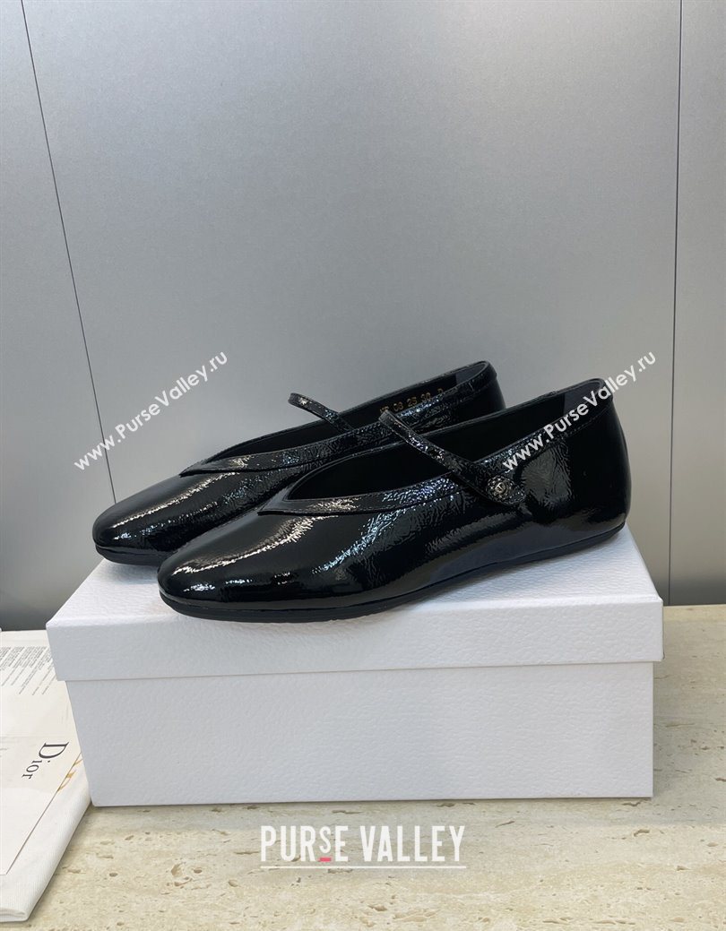 Dior New Ballet Flats in Crinkled Patent Calfskin Leather Black 2025 1029 (JC-251029084)