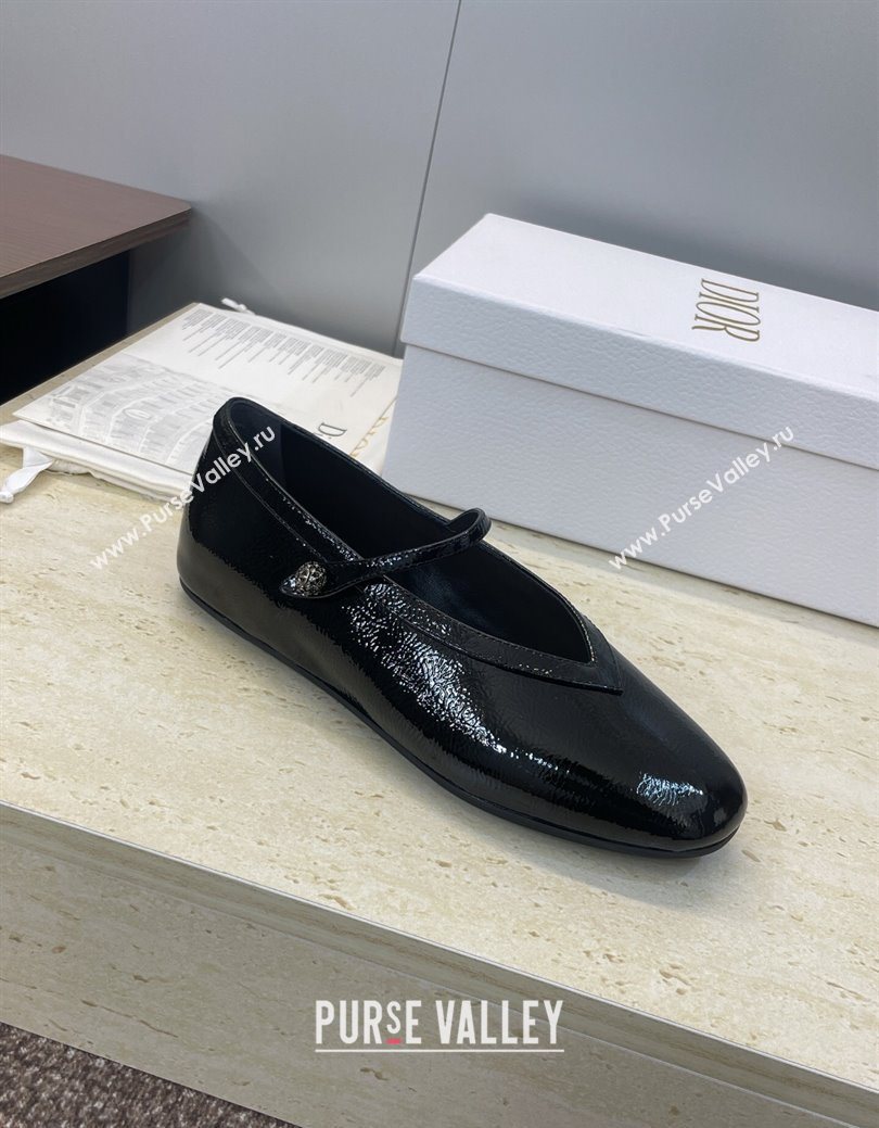 Dior New Ballet Flats in Crinkled Patent Calfskin Leather Black 2025 1029 (JC-251029084)