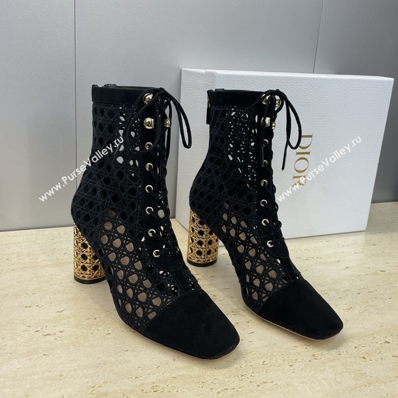 Dior Icon Ankle Boots 8cm with Cannage Metal-Tone Heel in Black Cannage Embroidery and Suede 2025 (JC-251029056)