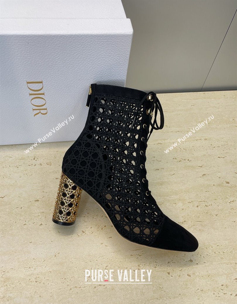 Dior Icon Ankle Boots 8cm with Cannage Metal-Tone Heel in Black Cannage Embroidery and Suede 2025 (JC-251029056)