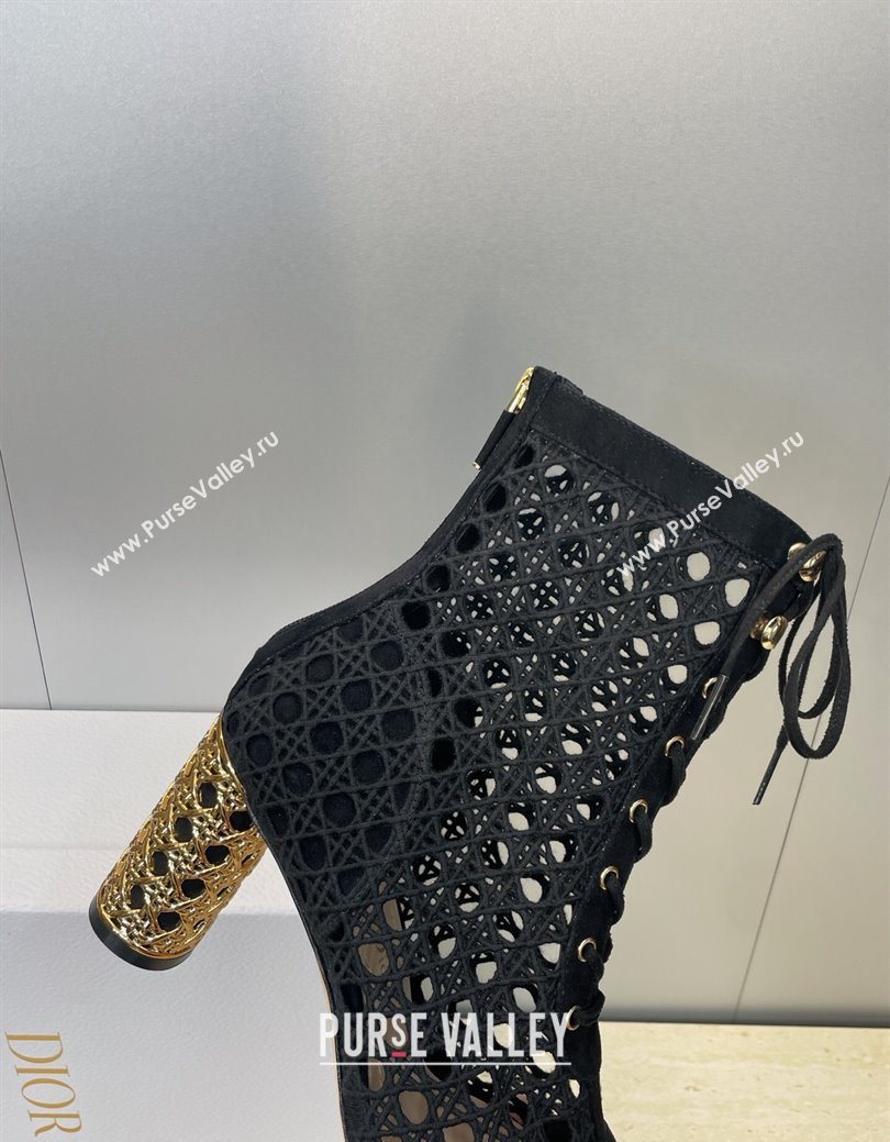 Dior Icon Ankle Boots 8cm with Cannage Metal-Tone Heel in Black Cannage Embroidery and Suede 2025 (JC-251029056)