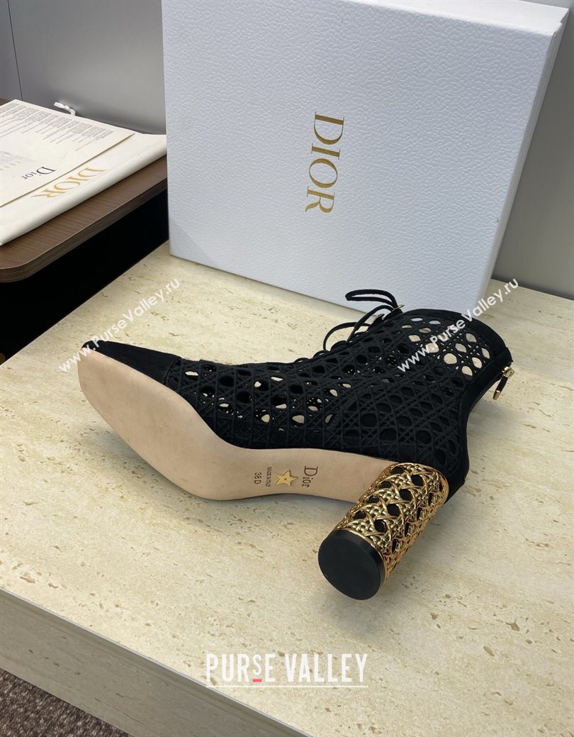 Dior Icon Ankle Boots 8cm with Cannage Metal-Tone Heel in Black Cannage Embroidery and Suede 2025 (JC-251029056)