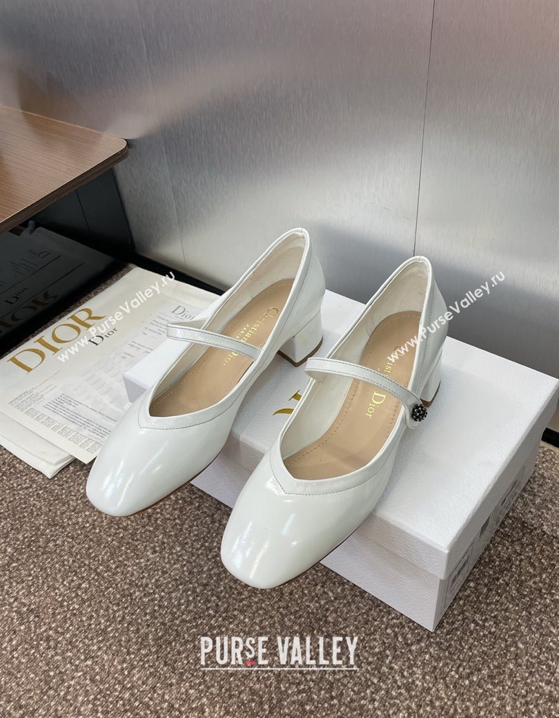 Dior New Mary Janes Pumps 3.5cm in White Patent Calfskin Leather 2025 1029 (JC-251029086)