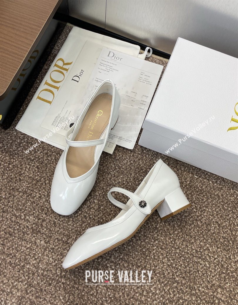 Dior New Mary Janes Pumps 3.5cm in White Patent Calfskin Leather 2025 1029 (JC-251029086)
