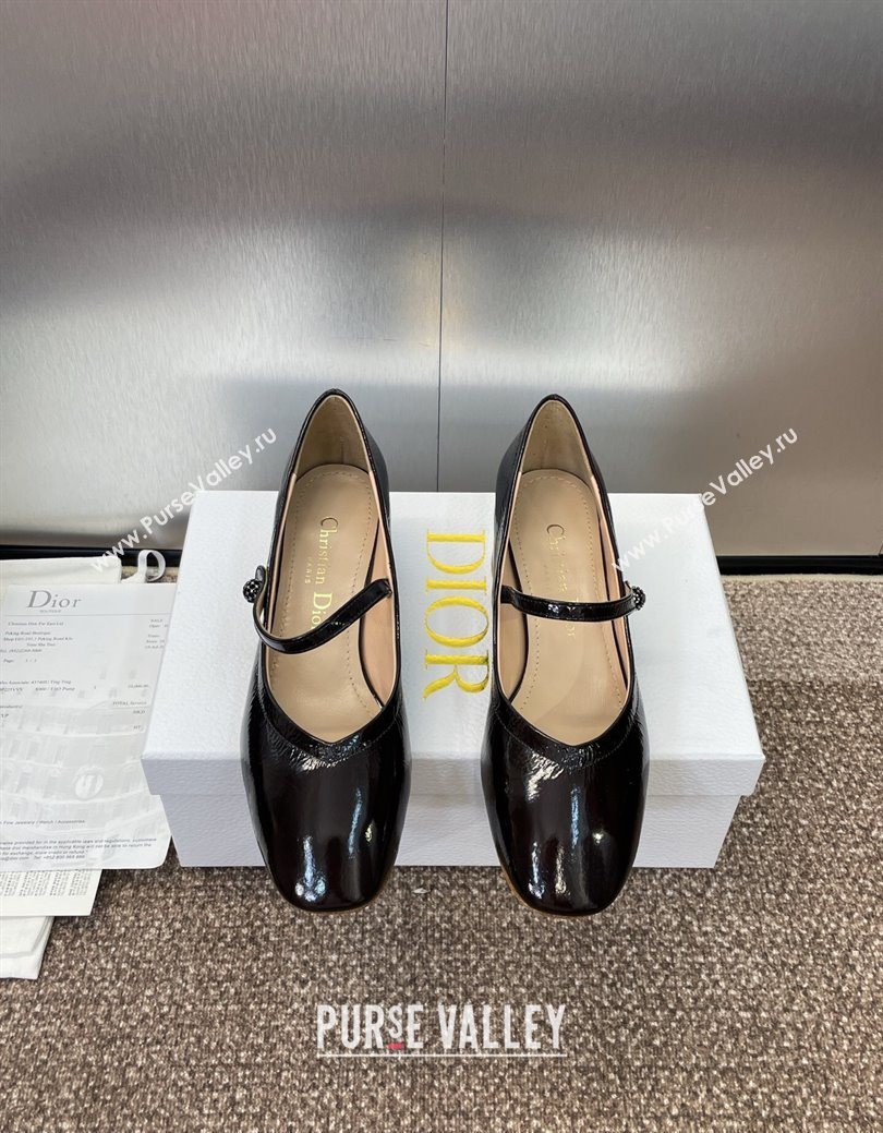 Dior New Mary Janes Pumps 3.5cm in Black Crinkled Patent Calfskin Leather 2025 1029 (JC-251029088)