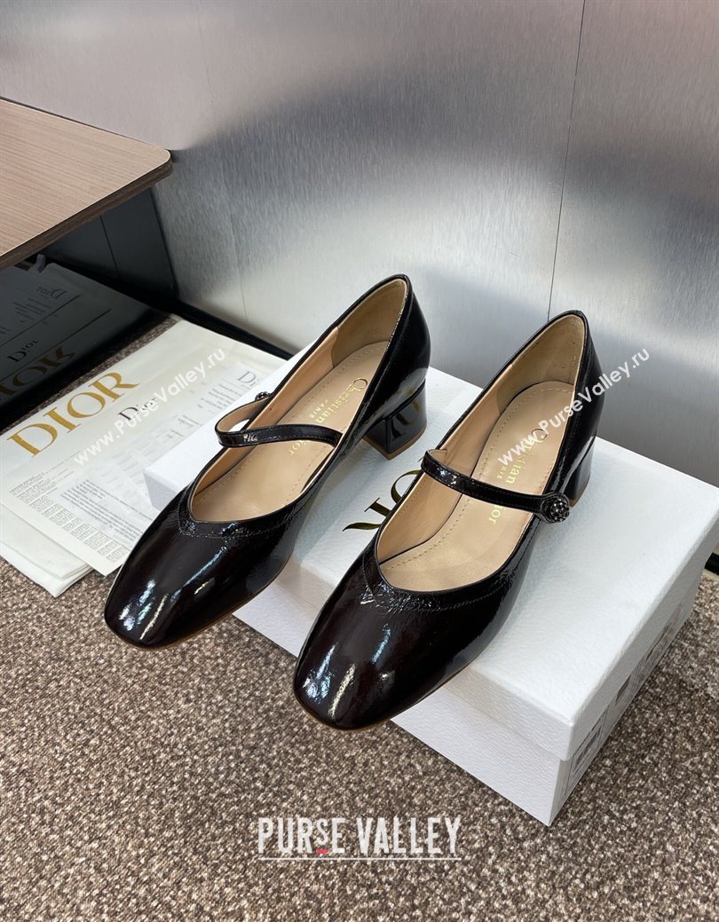 Dior New Mary Janes Pumps 3.5cm in Black Crinkled Patent Calfskin Leather 2025 1029 (JC-251029088)
