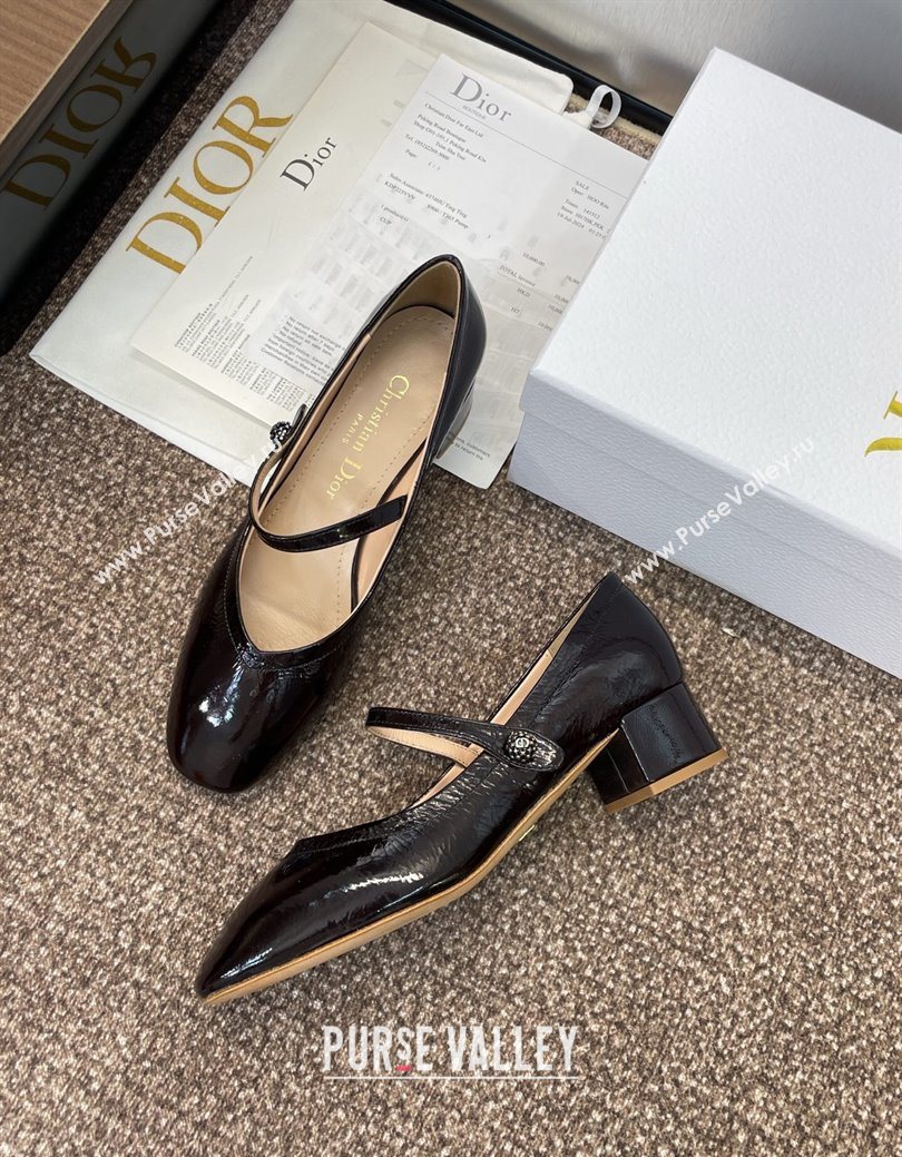 Dior New Mary Janes Pumps 3.5cm in Black Crinkled Patent Calfskin Leather 2025 1029 (JC-251029088)