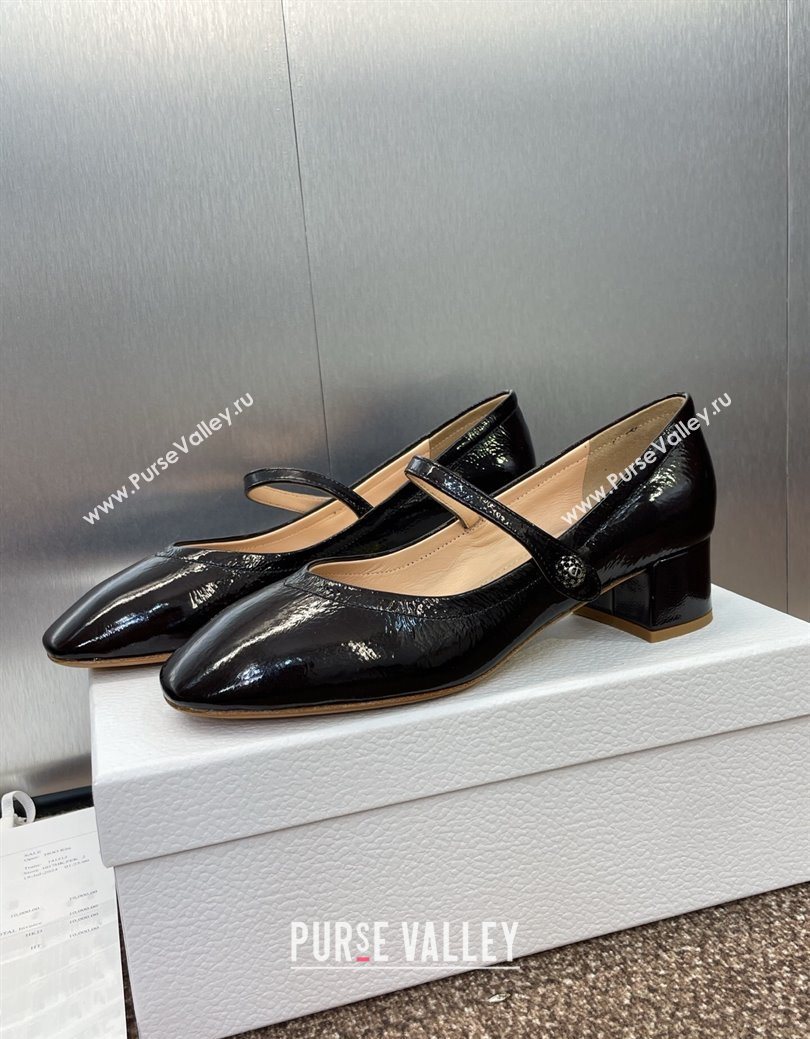Dior New Mary Janes Pumps 3.5cm in Black Crinkled Patent Calfskin Leather 2025 1029 (JC-251029088)