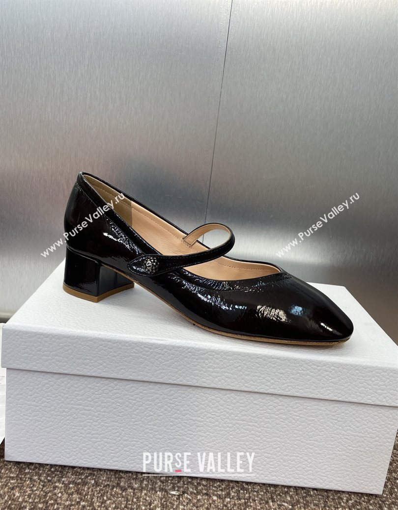 Dior New Mary Janes Pumps 3.5cm in Black Crinkled Patent Calfskin Leather 2025 1029 (JC-251029088)