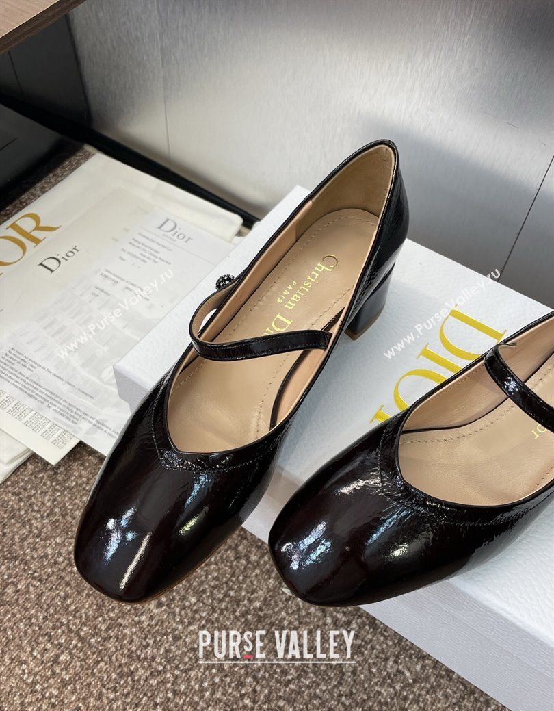 Dior New Mary Janes Pumps 3.5cm in Black Crinkled Patent Calfskin Leather 2025 1029 (JC-251029088)