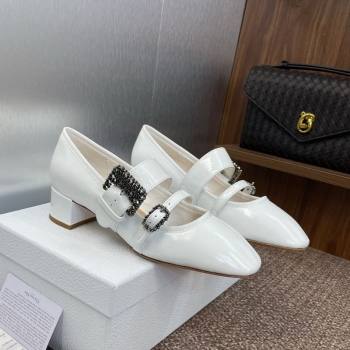 Dior D-Winter Mary Janes Pumps 3.5cm in Crinkled Patent Calfskin Leather White 2025 1029 (JC-251029089)