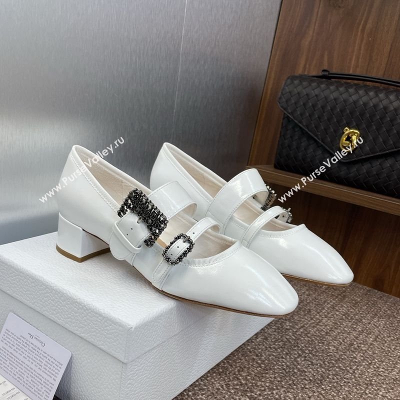 Dior D-Winter Mary Janes Pumps 3.5cm in Crinkled Patent Calfskin Leather White 2025 1029 (JC-251029089)