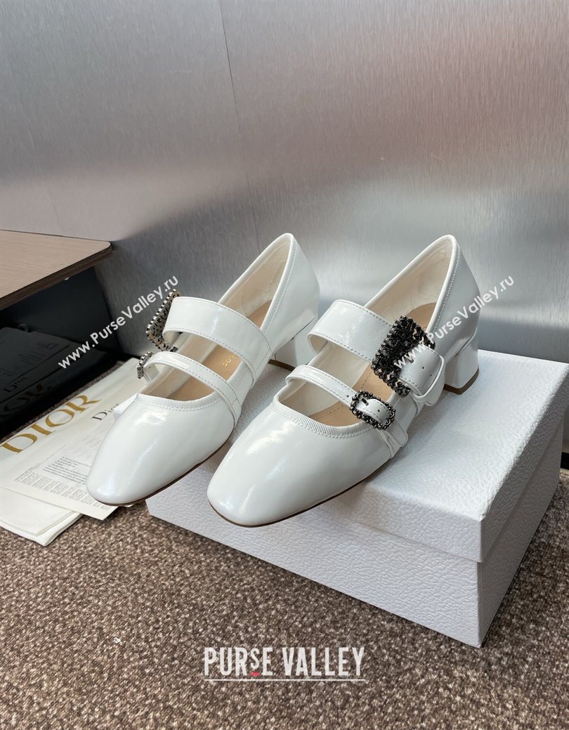 Dior D-Winter Mary Janes Pumps 3.5cm in Crinkled Patent Calfskin Leather White 2025 1029 (JC-251029089)