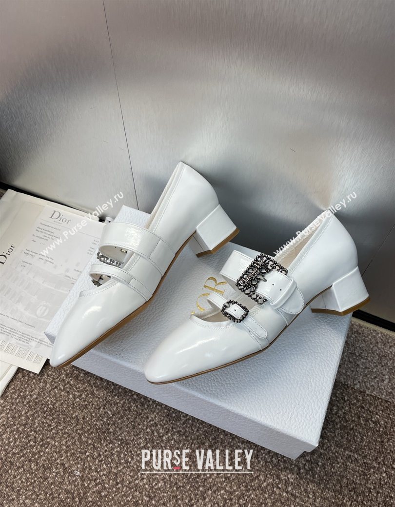 Dior D-Winter Mary Janes Pumps 3.5cm in Crinkled Patent Calfskin Leather White 2025 1029 (JC-251029089)