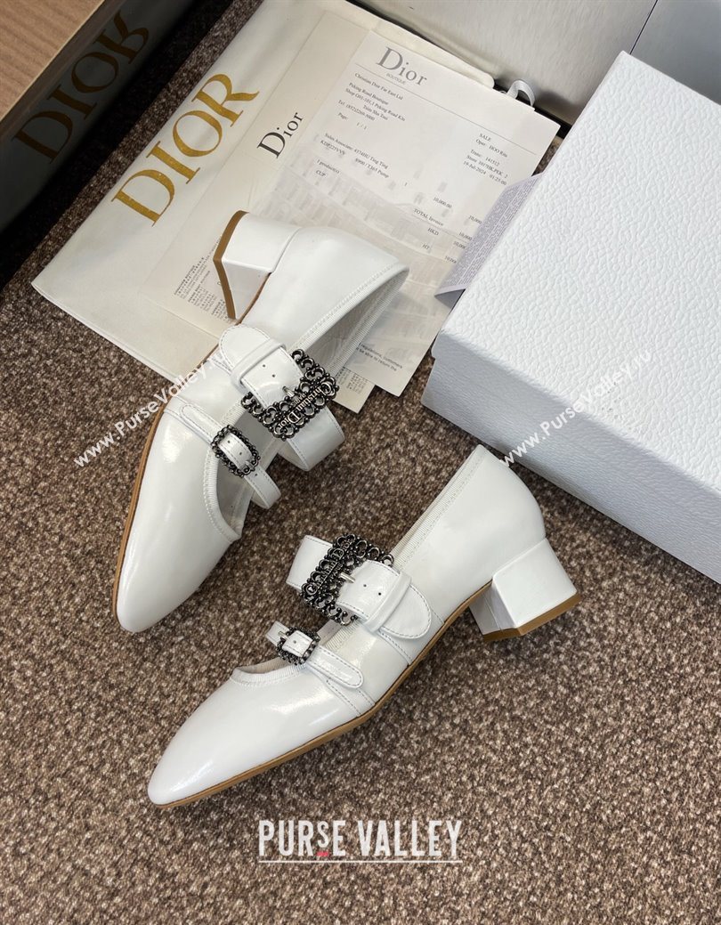 Dior D-Winter Mary Janes Pumps 3.5cm in Crinkled Patent Calfskin Leather White 2025 1029 (JC-251029089)